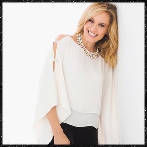 Chico’s Lattice Sleeve Embellished Top - Size 3